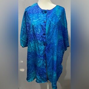 Caribbean Club Silk Blue Blouse Oversized Size S